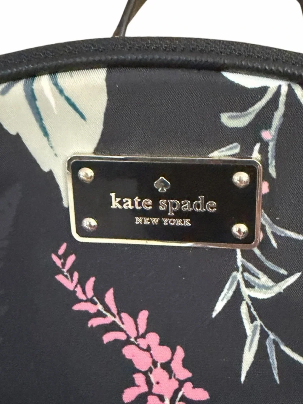 Kate Spade Botanical‎ Print Bradley Nylon Backpack Black Saffiano Leather Straps